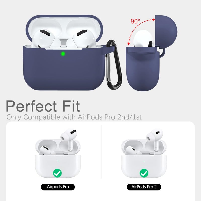 Lerobo Compatible with AirPods Pro 2 Case,Silicone AirPods Pro Case Cover,Waterproof Protective Cover for Airpod Pro Supports Wireless Charging with Carabiner Front LED Visible,Blue Gray - Image 2